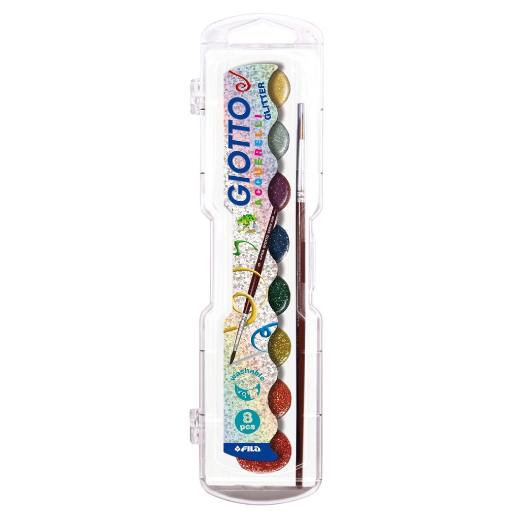 Watercolor Blocks Mini Ø 30 mm, Set of 8 pcs + 1 brush round tip Serie 400 - Giotto