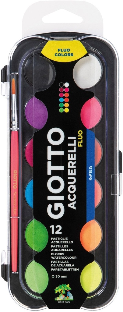 Watercolor Blocks Ã˜ 30 mm, 12 Colour Set + 1 Brush - Giotto Flu