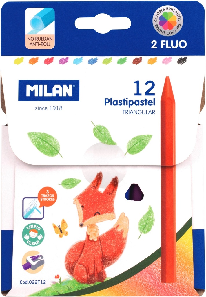 Box 12 triangular Plastipastel (contains 2 fluo colours)