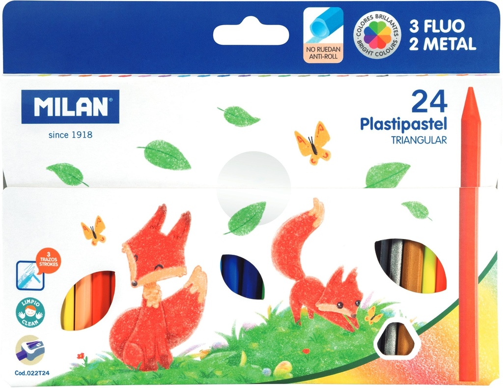 Box 24 triangular Plastipastel (contains 3 fluo and 2 metal colours)