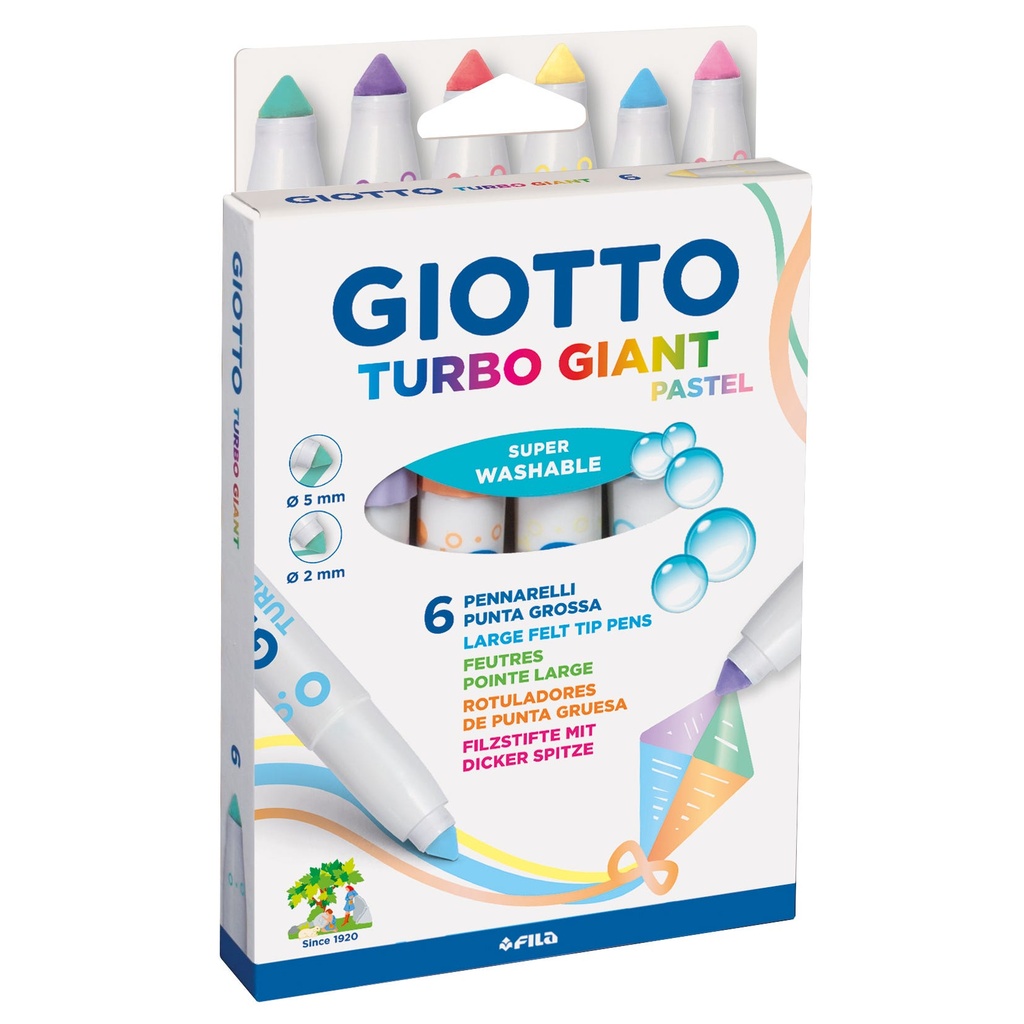 Felt Tip Marker Pastel, Set of 6 pcs, Giotto Turbo Giant