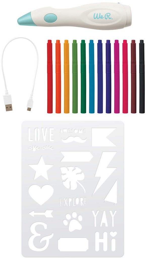 Tool - Wr - Marker Airbrush - Airbrush, Stencil<Comma> Usb Charging Cord And 12 Markers (15 Piece)