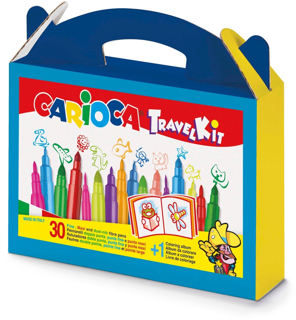 Coloring Set, Travel Suitcase, Set Of 30 Pcs Felt Tipcs + Coloring Album, Carioca