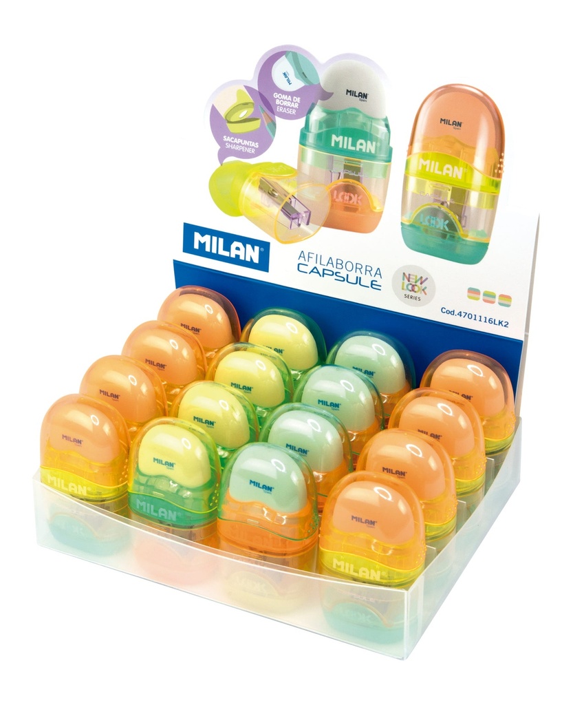 Eraser+Sharpener Capsule New Look - Assorted
