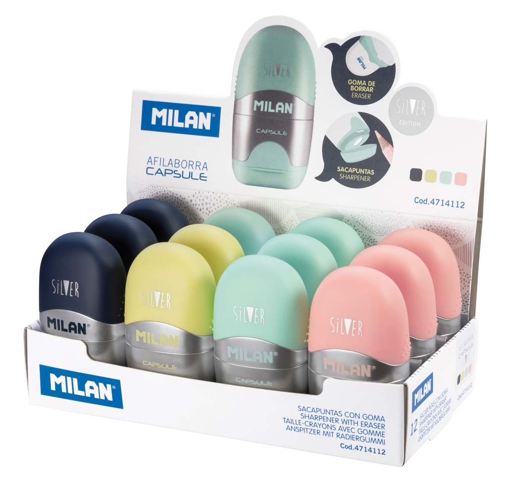 Eraser+Sharpener Capsule Silver