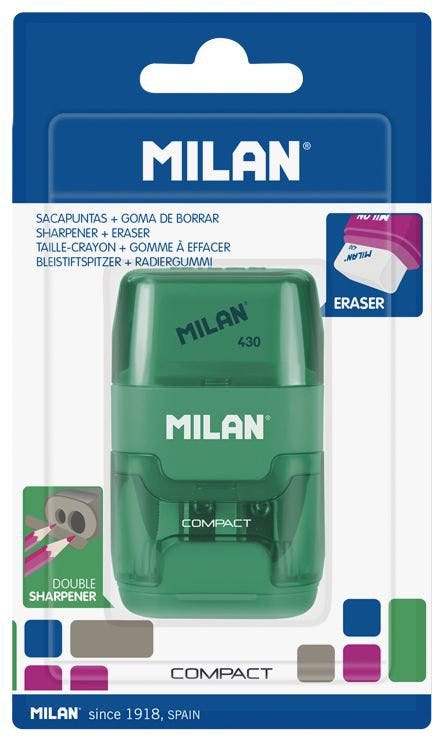 Blister pack eraser with pencil sharpener COMPACT
