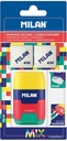 Blister pack eraser with pencil sharpener COMPACT Mix + 2 spare erasers