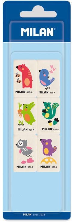 Eraser Rubber Synthetic With Coloured Children'S Designs 436A, Blister Pack