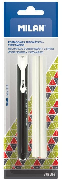 Eraser Holder + 2 Spare Erasers Tri Jet, Blister Pack