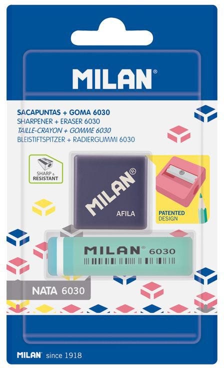 Blister pack 1 AFILA pencil sharpener + 1 eraser 6030