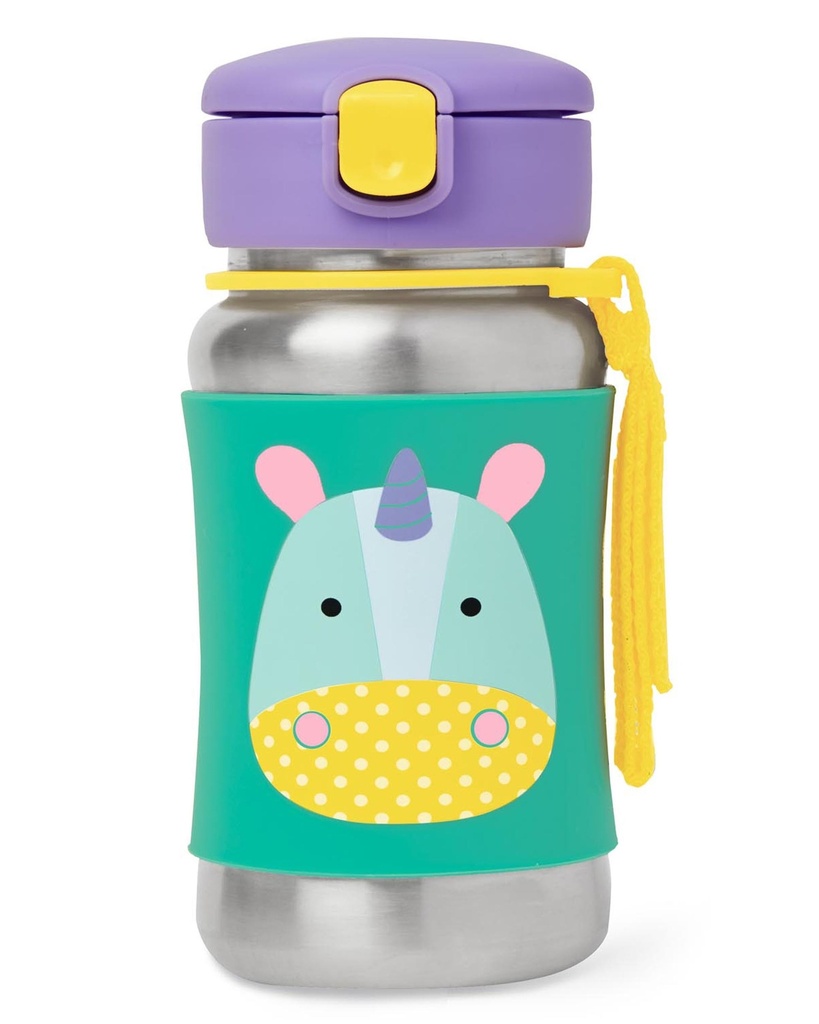 Zoo Stainless Steel Little Kid Straw Bottle - Unicorn
