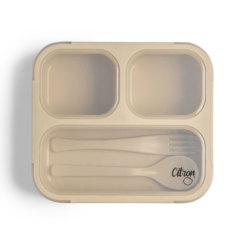 Lunch Box with Fork & Spoon - Beige