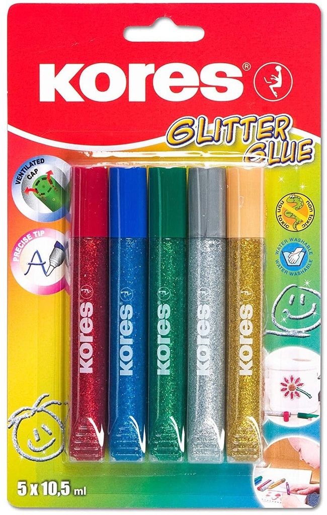 Glitter Glue 5 Colours 10,5ml (Blue, Red, Silver, Gold, Green)