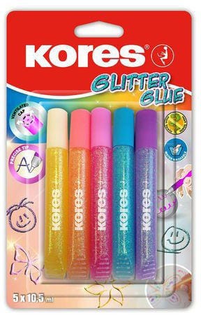 Glitter Glue Pastel 5 Colours 10,5ml (Yellow, Orange, Pink, Turqoise, Violet)