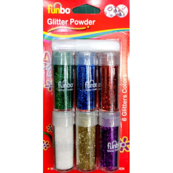 Glitter Powder Sparkling Bls=9gm X6Col+Glue