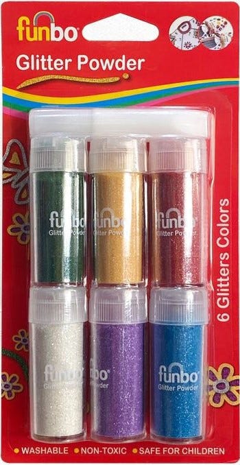 Glitter Powder Pearl Bls=9gm X6Col+Glue