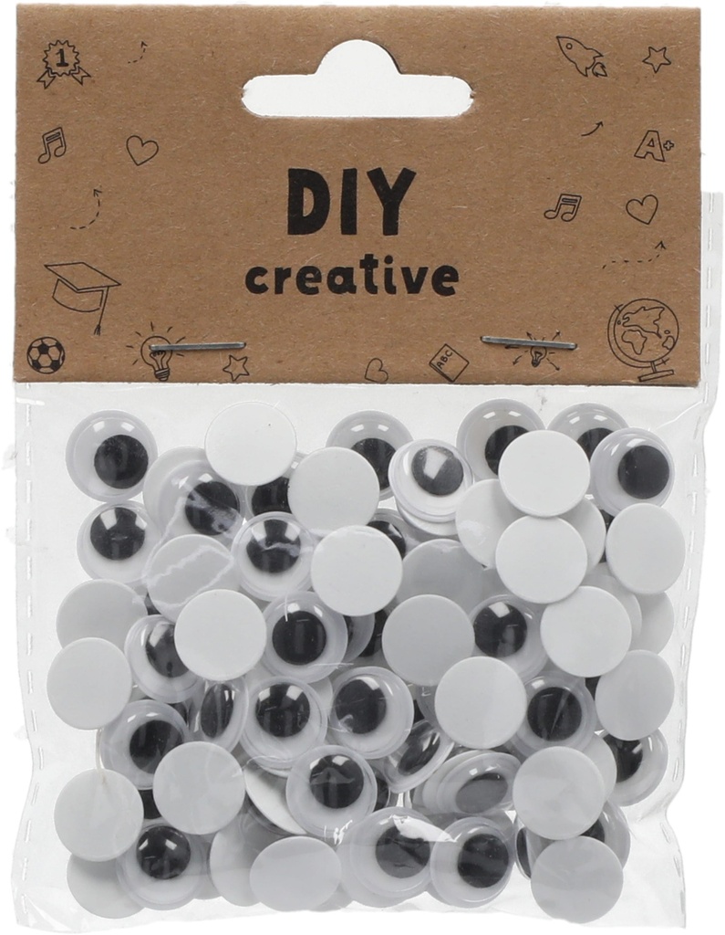 Googly Eyes Rounded, adhesive 12mm White/Black