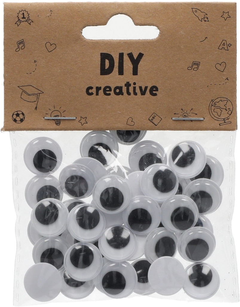 Googly Eyes Rounded, adhesive 15mm White/Black