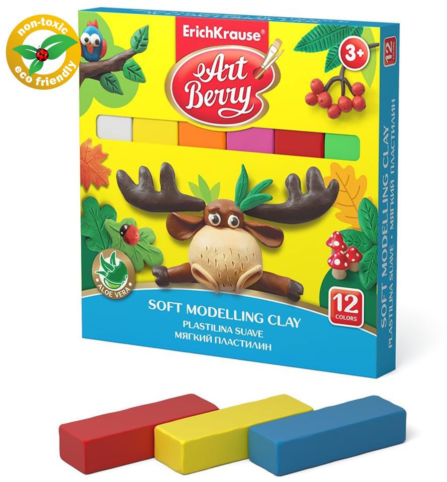 Soft Modelling Clay Artberry With Aloe Vera Set Of 12 Colors With Modelling Tool, 240G
