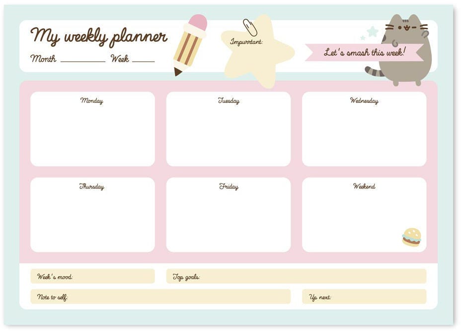 Weekly Planner A4 Pusheen Foodie Blue