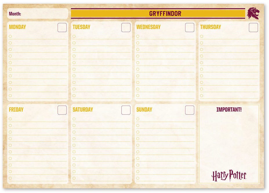 Weekly Planner Notepad A4 Harry Potter Gryffindor