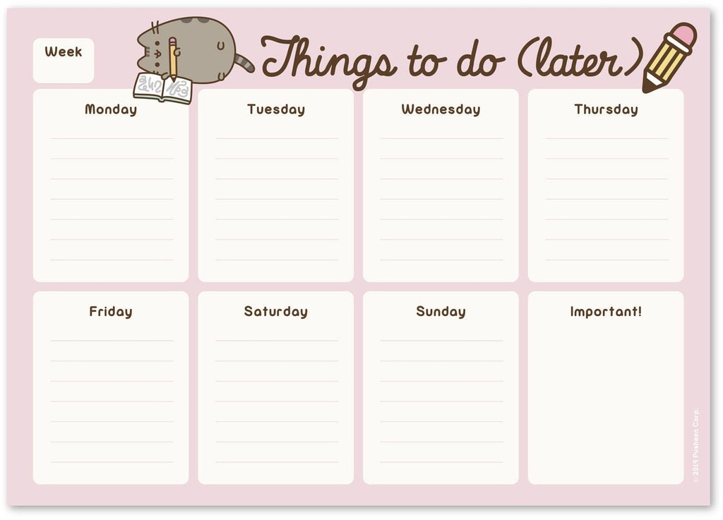 Weekly Planner Notepad A4 Pusheen Rose Collection