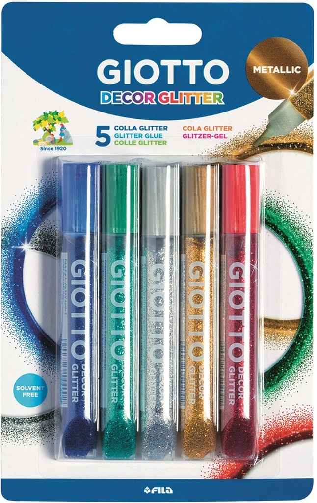 Glue Glitter Metallic 10.5 ml, Blister 5 pcs, Giotto Decor Glitter Glue