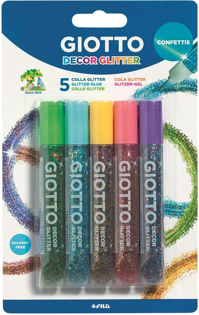 Glue Glitter Confettis 10.5 ml, Blister 5 pcs, Giotto Decor Glitter Glue