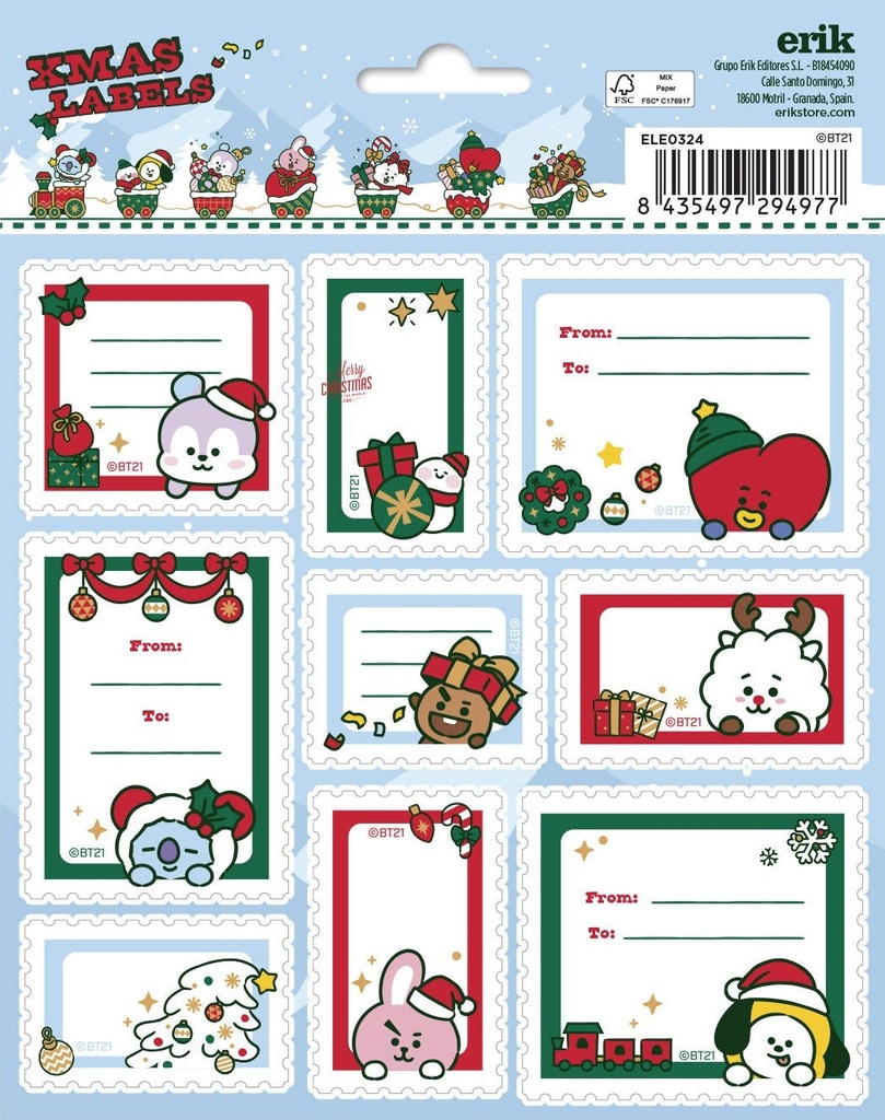 BT21 Christmas Self-Adhesive Labels