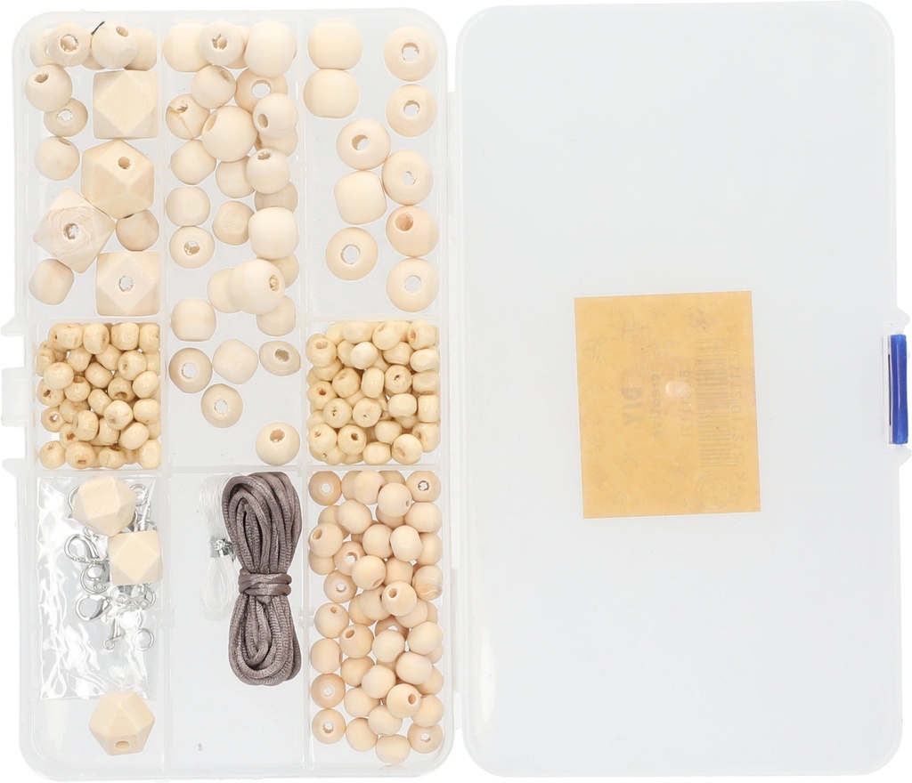 Beads Wooden Set 90g Nature Color Assorted Sizes in Organizer Box