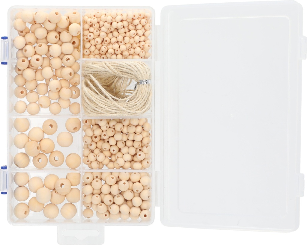 Beads Wooden Set Nature Color 250g Assorted Sizes in Organizer Box