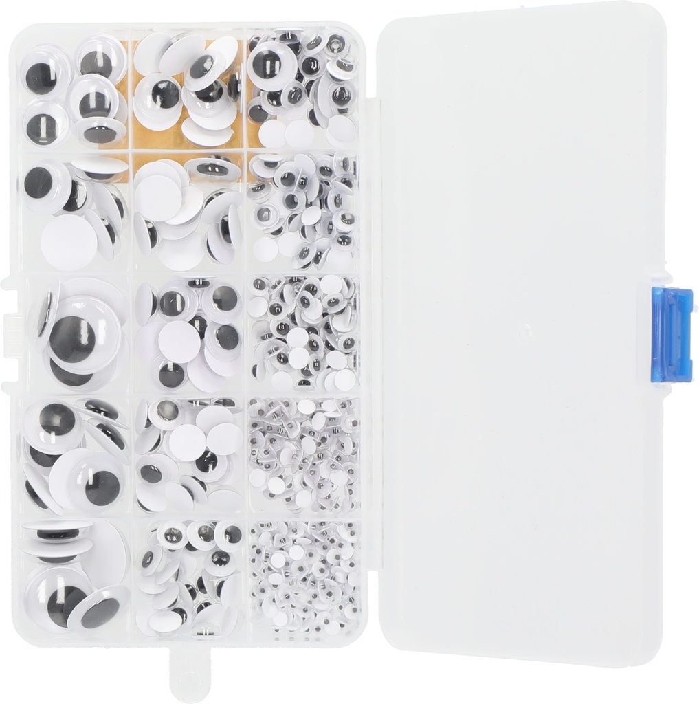 Googly Eyes Movable, adhesive Assorted Sizes 0.5 up to 2.2cm White 60g Assorted in Organizer Box