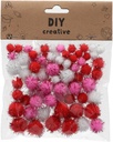 PomPoms 80pcs assorted Size 1.5cm(25pcs),2cm(15pcs),1cm(40(pcs) PIK,RED,WHT