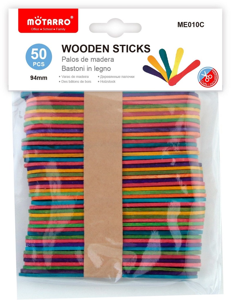 Wooden Stick 94mmPVC/50pcs Assorted Color