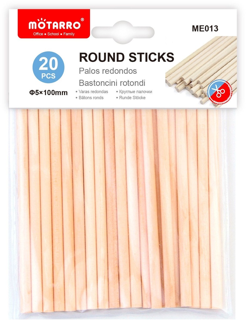 Wooden Stick Rounded 5x100mm 20pcs Natural Color