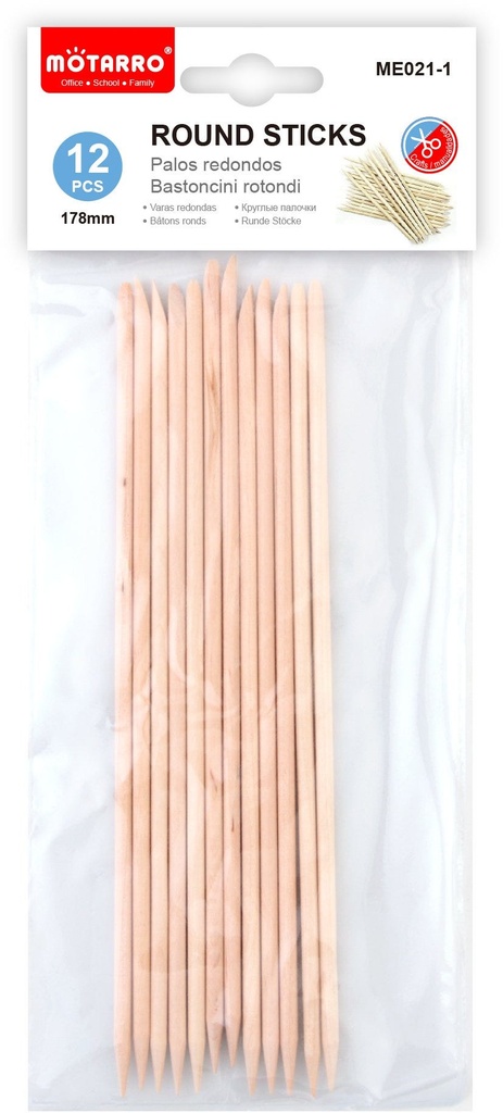 Wooden Stick Rounded 178mmPVC/12pcs Natural Color