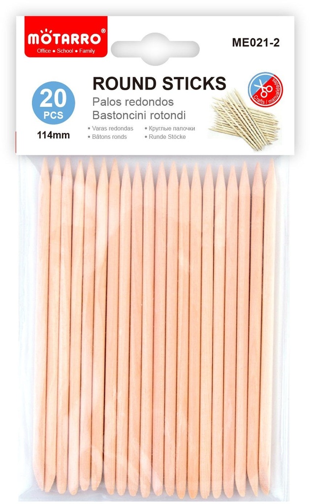 Wooden Stick Rounded 114mmPVC/20pcs Natural Color