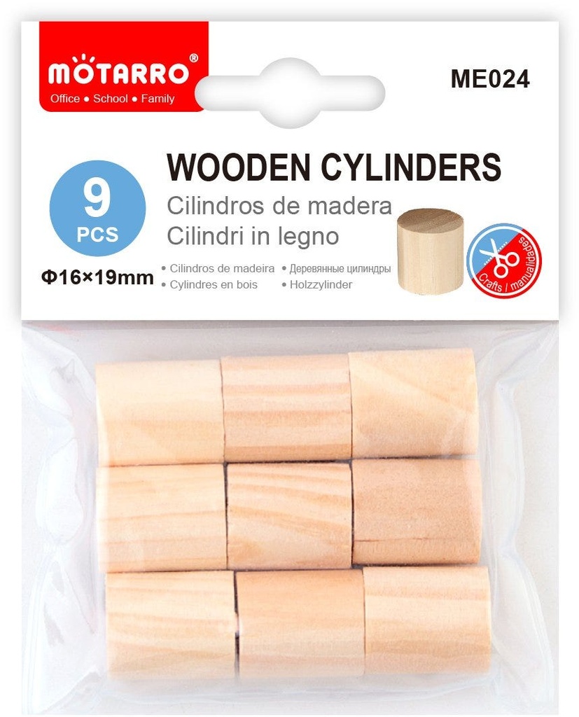 Wooden Cylinders 1.6*1.9cmPVC/9pcs Natural Color