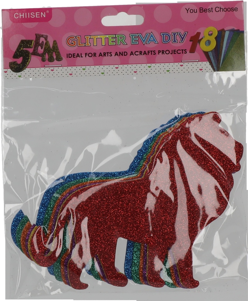 Giltter Eva Foam Shape DIY Sticker 1.5mm X 15cm Pack of 6 pcs Assorted Shape