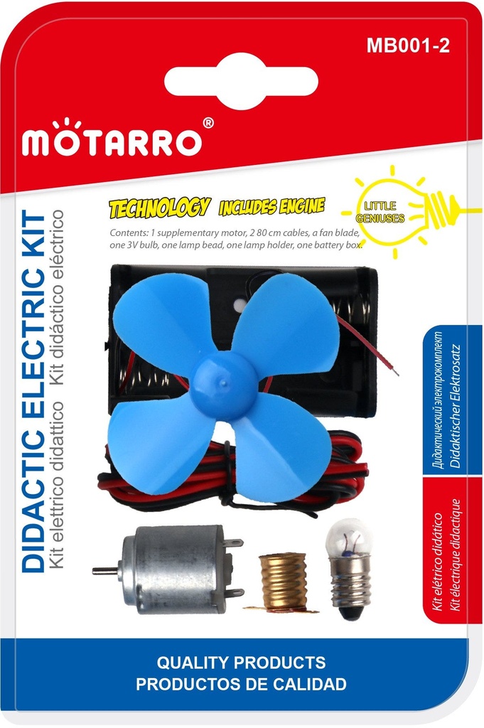 Electric Educational Kit 1 piece of 80cm wire, Fan, 2.5v bulb, lamp hold, battery, 1 motor 260