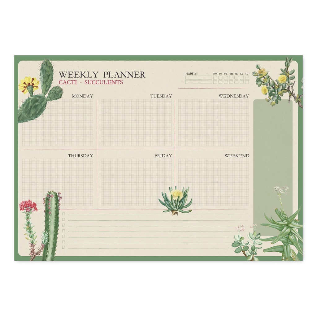 Weekly Planner A3 Kokonote Botanical Cacti In English