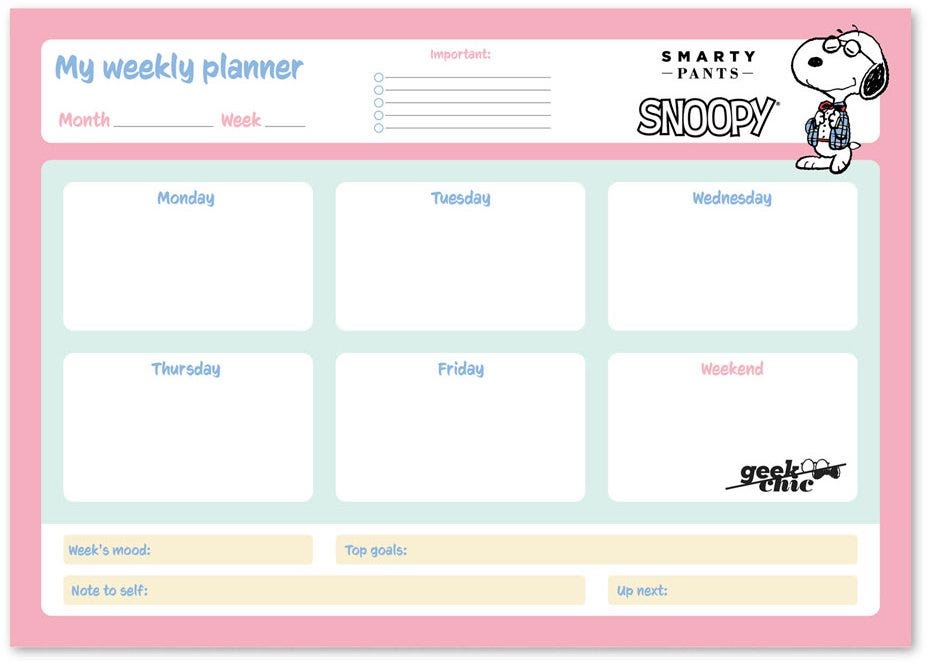 SNOOPY A3 WEEKLY PLANNER