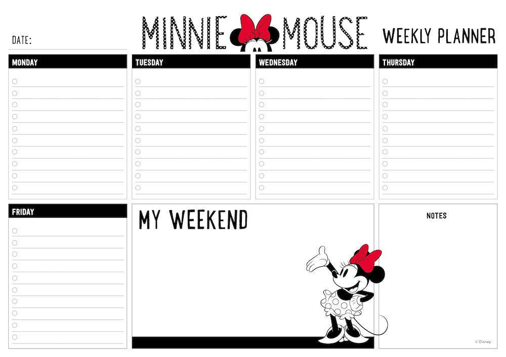 Weekly Planner Notepad A4 Minnie Mouse Rocks The Dots