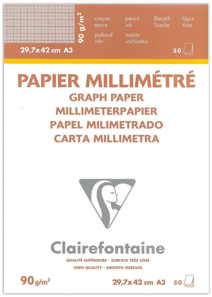 Graph Paper Pad 90G A3 50Sh, MillimÃ©trÃ©, Vellum
