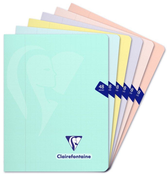 Stapled notebook 17x22cm 48sh. Seyès assorted colours - Mimesys PASTEL, polypro
