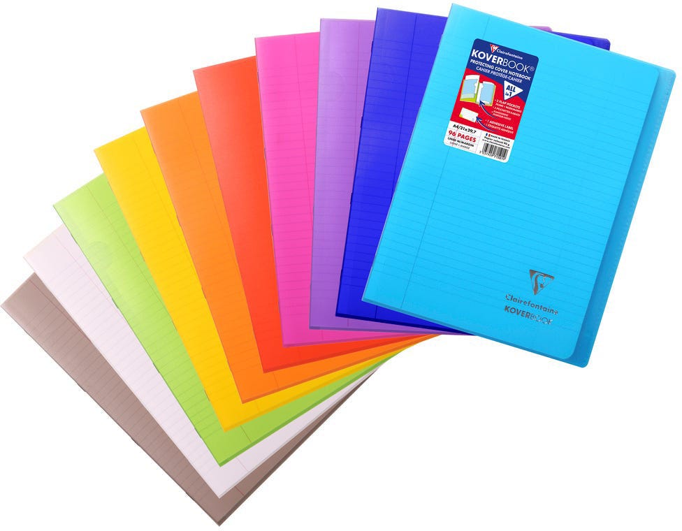 Koverbook, Stapled Transparent Polypro 9 Ass. Colours 21X29,7Cm 48Sh. Lined + Margin