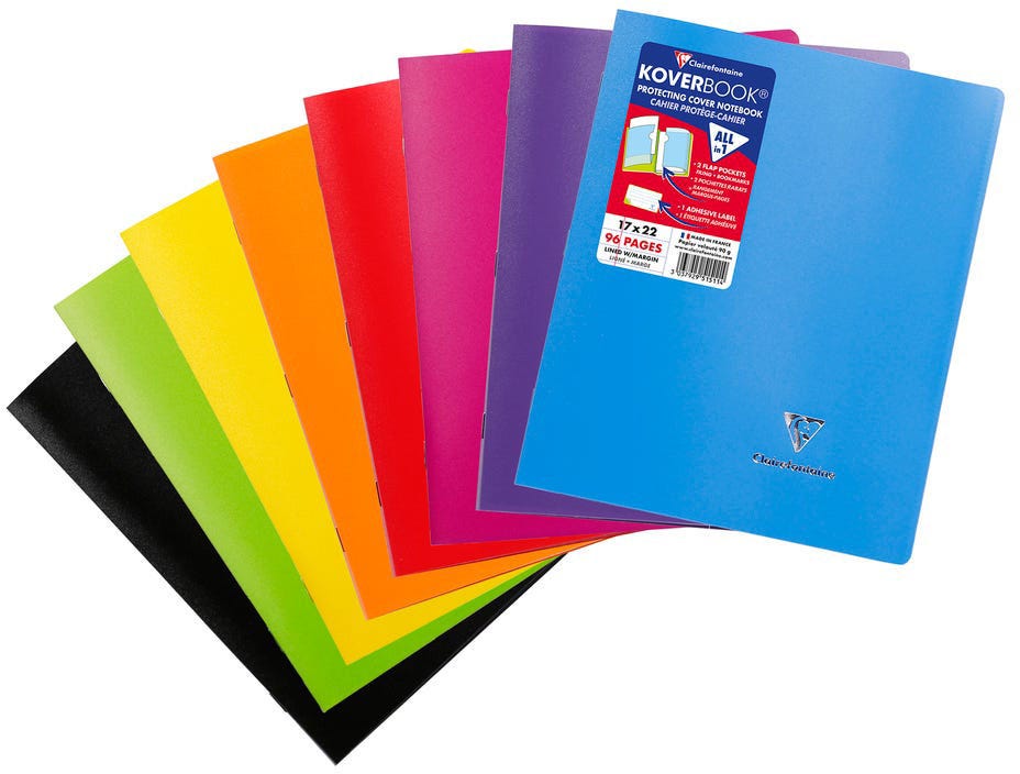Koverbook, Stapled Opaque Polypro 8 Ass. Colours 17X22Cm 48Sh. Lined + Margin - Delivered In Pos