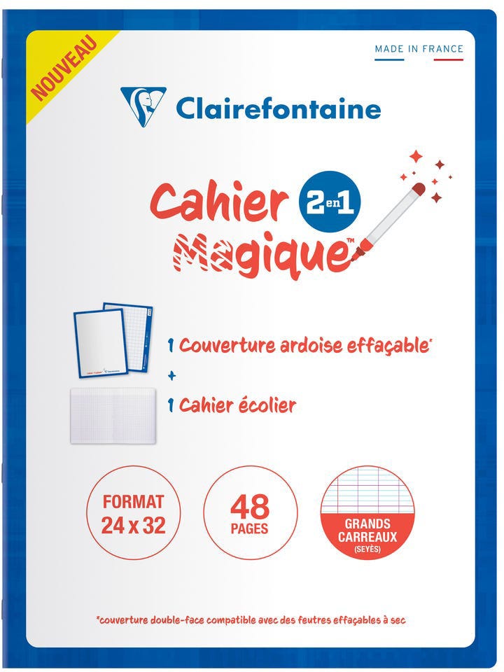 Notebook Stapled With Double Sided Dry-Erase Cover 24X32Cm 24Sh. SeyÃ¨s, "Cahier Magique"