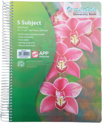 5 Subject Spiral PVC NoteBook 10.5" X 8" 200'S