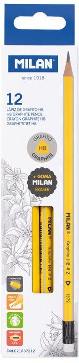 Box 12 HB triangular yellow graphite pencils with eraser